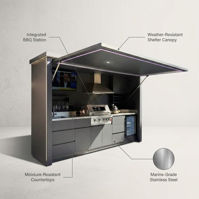 Customized Multi Functional Outdoor Kitchen BBQ Pod with Shelter Moisture Resistant Stainless Steel Outdoor Kitchen Patio Shed