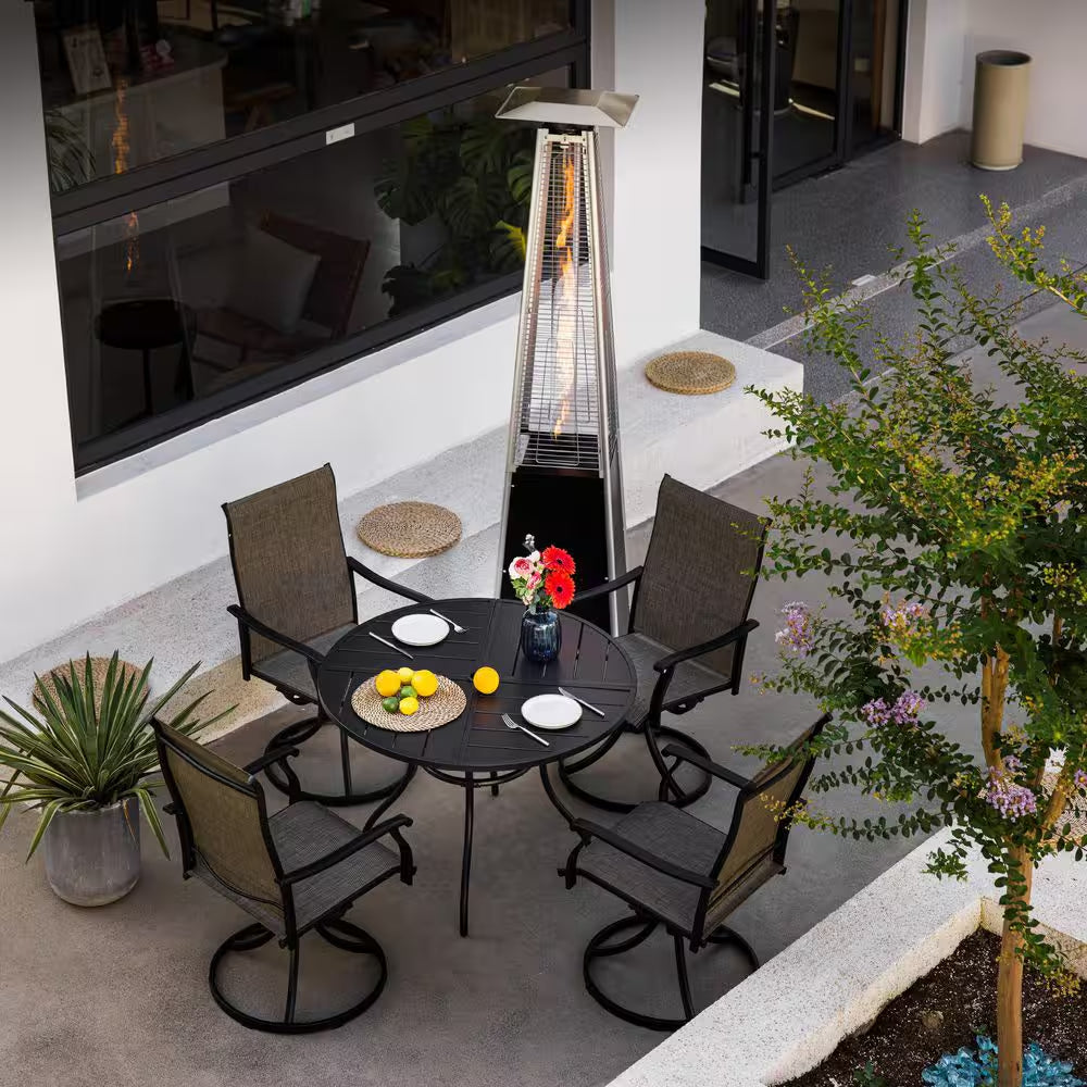 48,000 BTU Steel Propane Standing Pyramid Patio Heater with Wheels Ideal for Backyard Balcony 6-8 People