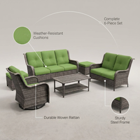 Patio Furniture Set 6-Piece Outdoor Patio Conversation Set with Green Cushions Lawn Furniture — Lifestyle