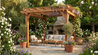 10 Ft. X 10 Ft. Traditional All Cedar Wood Outdoor Patio Pergola Shade Structure — Lifestyle