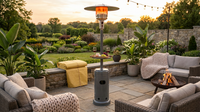 87 In. Tall 48,000 BTU Grey Patio Propane Heater with Table and Cover — Lifestyle